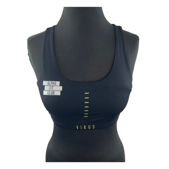 VIRUS Black Sports Bra Alpha Fit Club Cross Back Strap Scoop Neck Size Medium M - Picture 1 of 6